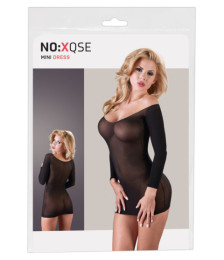 Robe en résille noire transparente, manches longues 